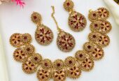 Fancy Beautiful Party Wear Zircon Necklace With Earings And Tika