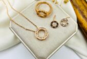 Fancy Beautiful Gold Plated Zircon Locket Set With Adjustable Rings