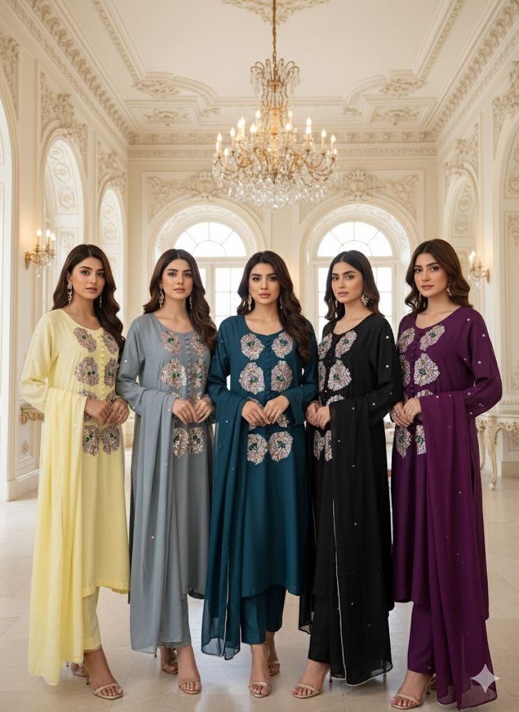 Russian silk heavy musework stiched 3 pieces sleeves complete