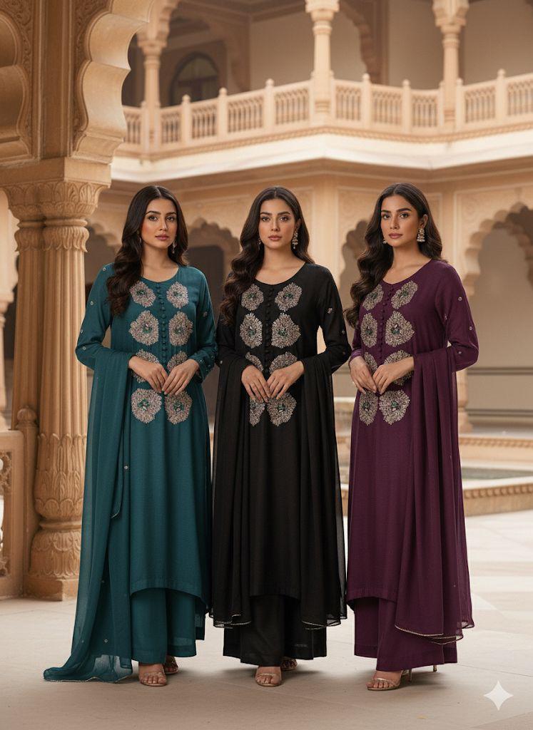 Russian silk heavy musework stiched 3 pieces sleeves complete