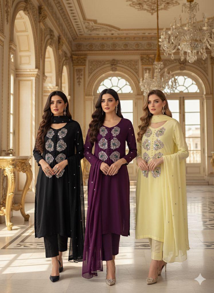 Russian silk heavy musework stiched 3 pieces sleeves complete