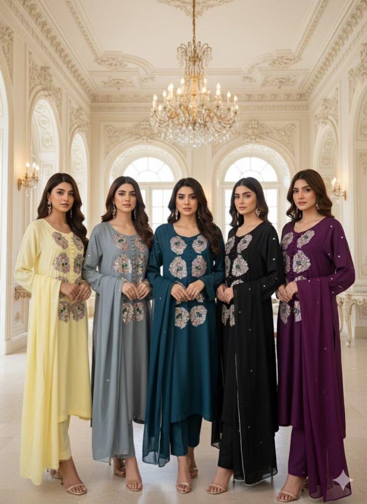 Russian silk heavy musework stiched 3 pieces sleeves complete