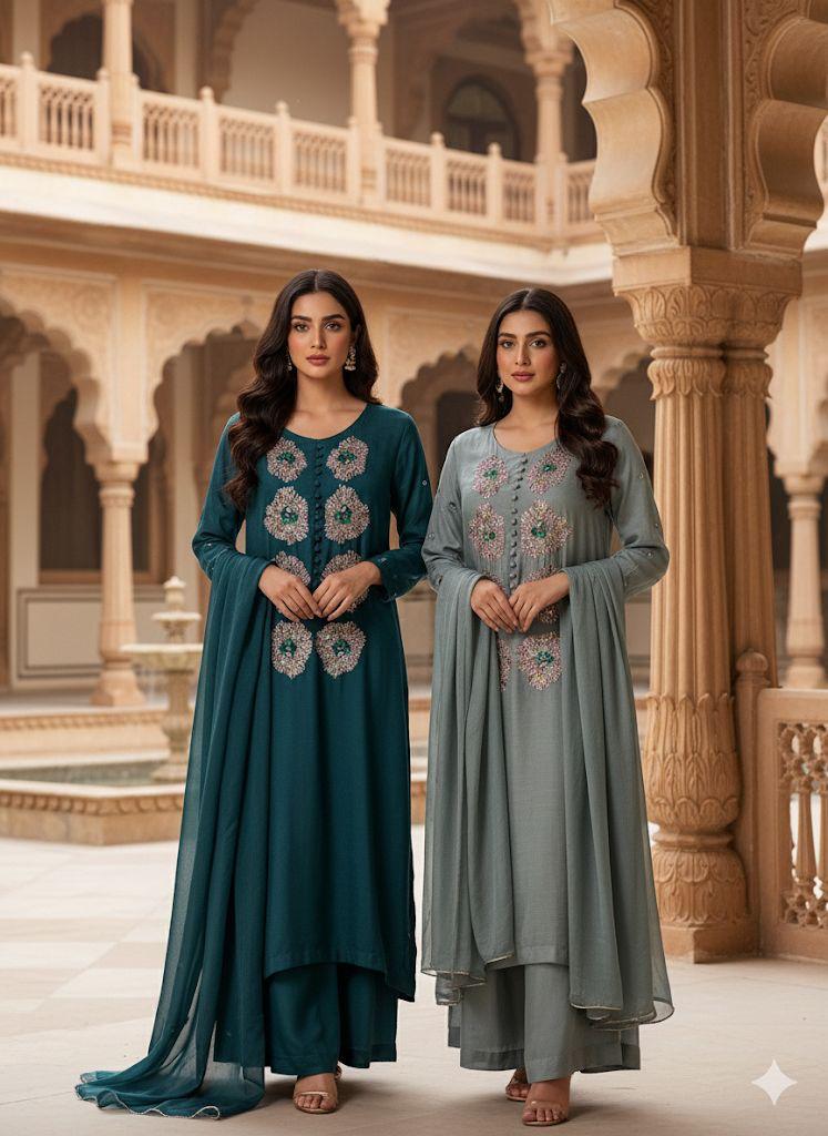 Russian silk heavy musework stiched 3 pieces sleeves complete