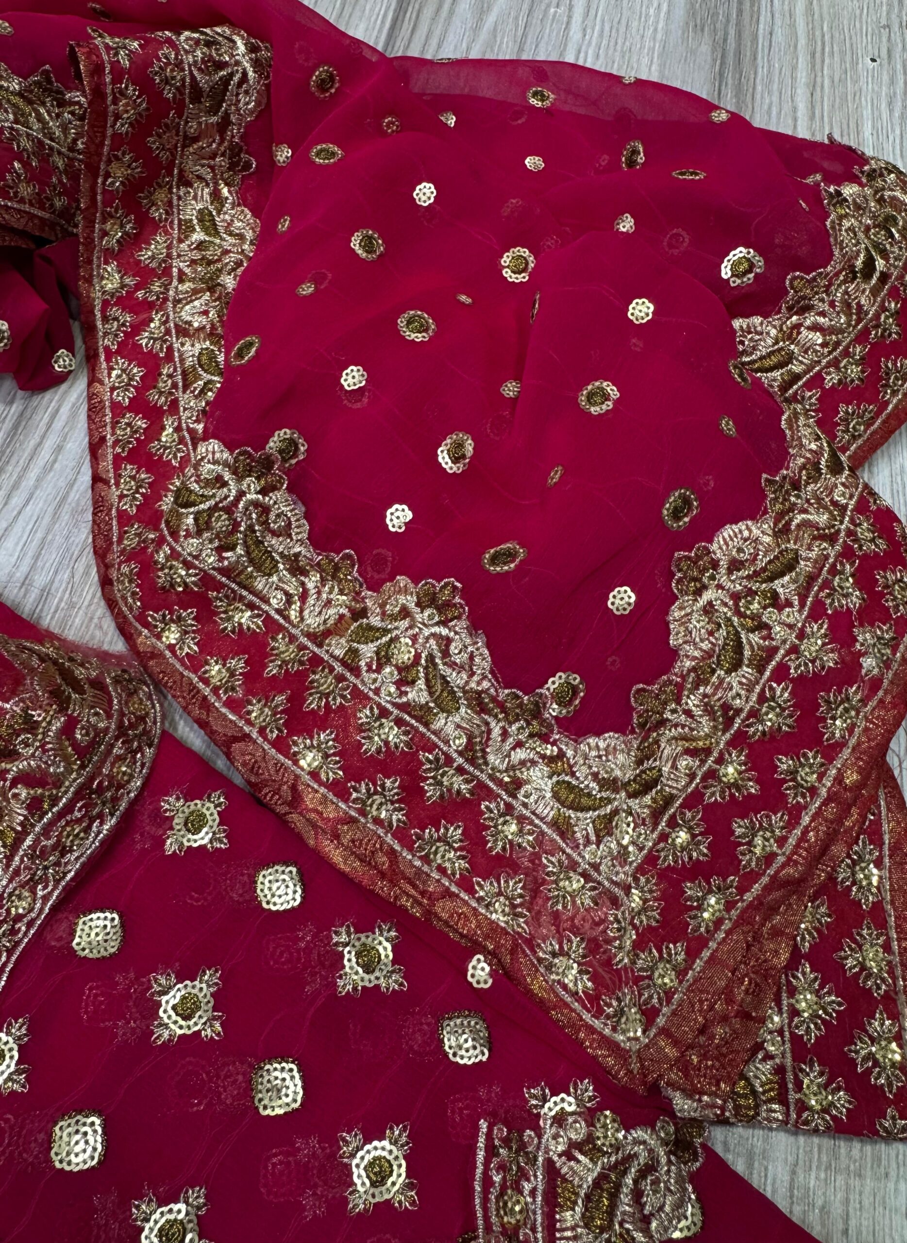 Semi Pure Chiffon Sequence Embroidered Front Attached Organza