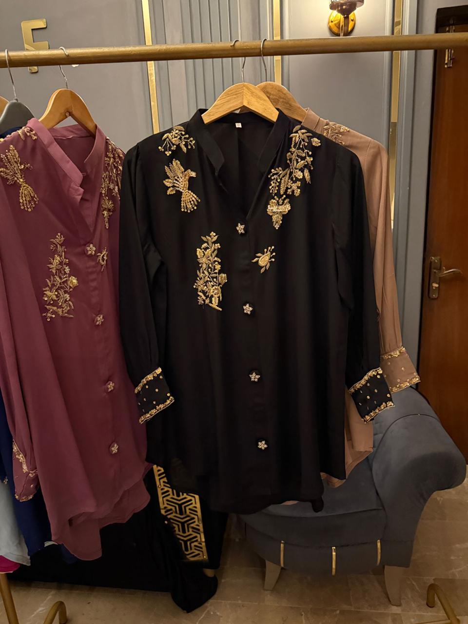 American georgete co ords sets with handwork shirt