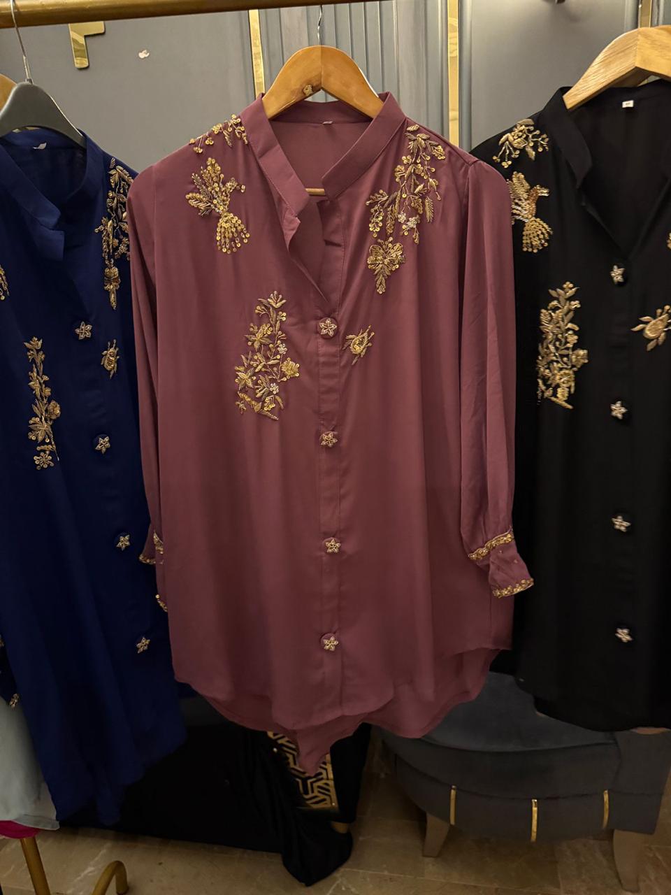 American georgete co ords sets with handwork shirt