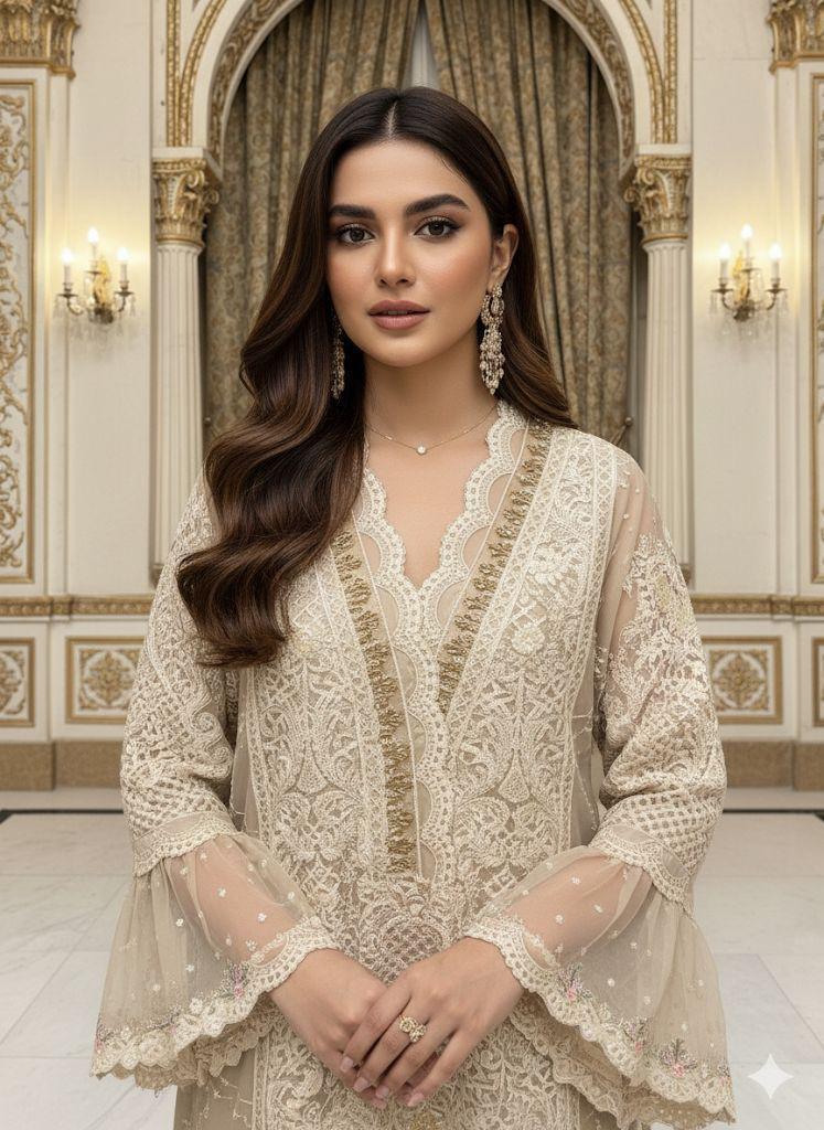Soft organza heavy embroidered and handwork article