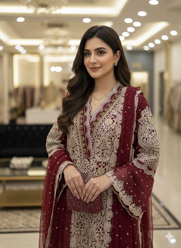 Soft organza heavy embroidered and handwork article