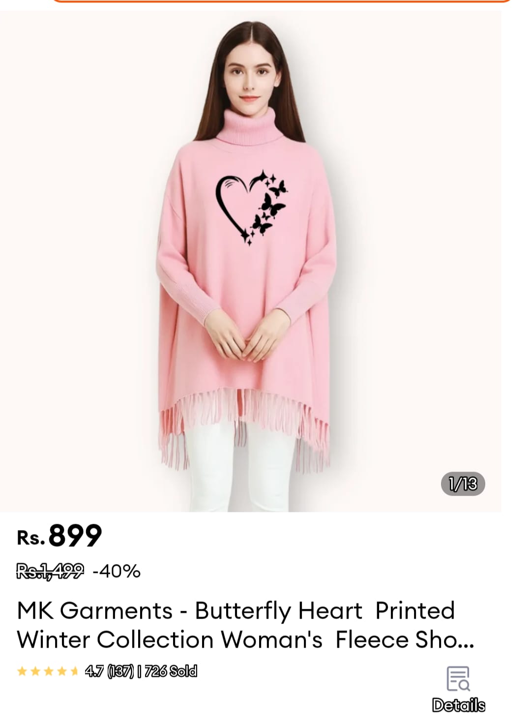 Butterfly Heart Printed Winter Collection Woman’s Fleece Shoal Poncho