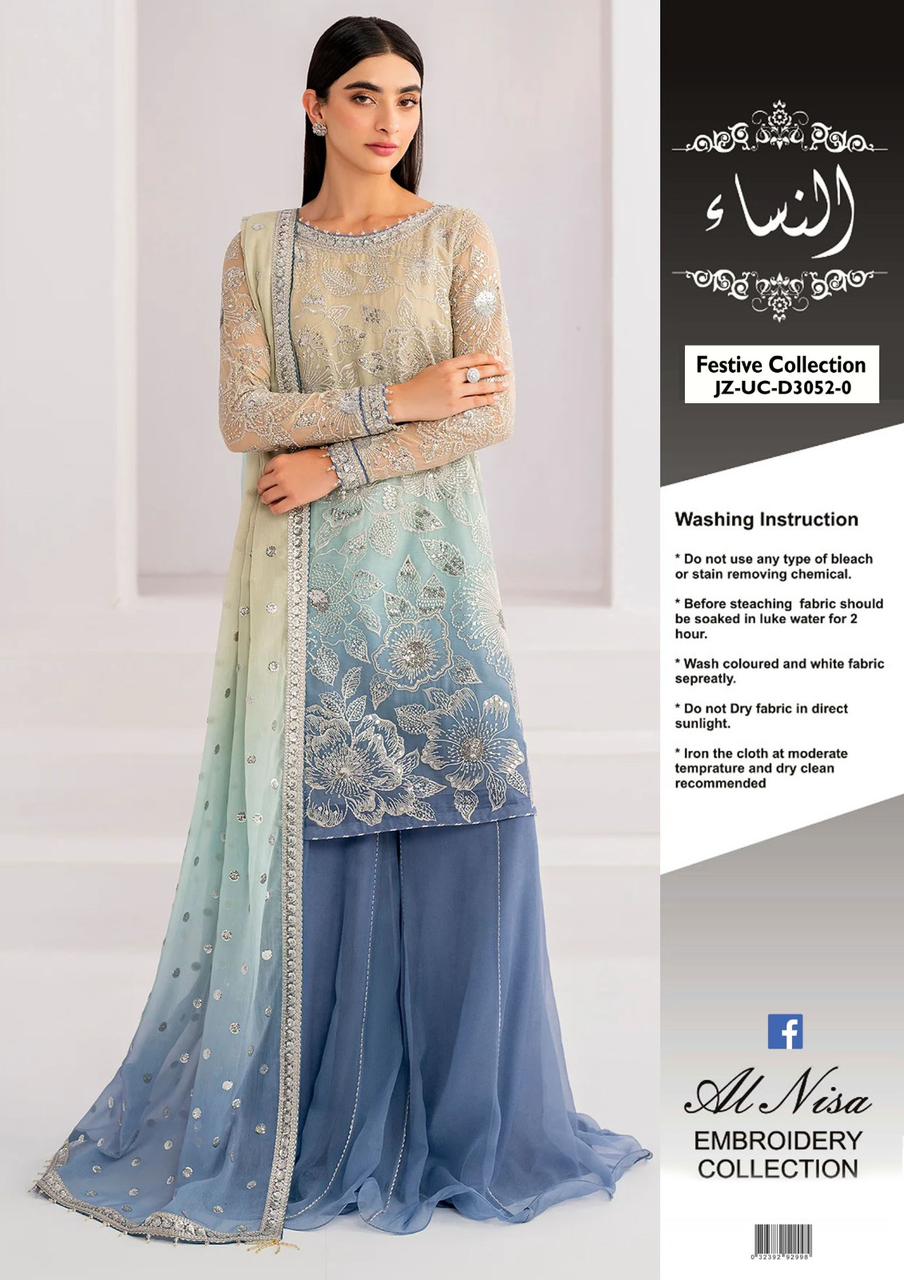 Heavy Embroidered Sequence Work Chiffon Tye & Dye Front