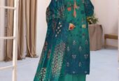 Elegant Turquoise Embroidered Linen Suit with Chikankari Sleeves