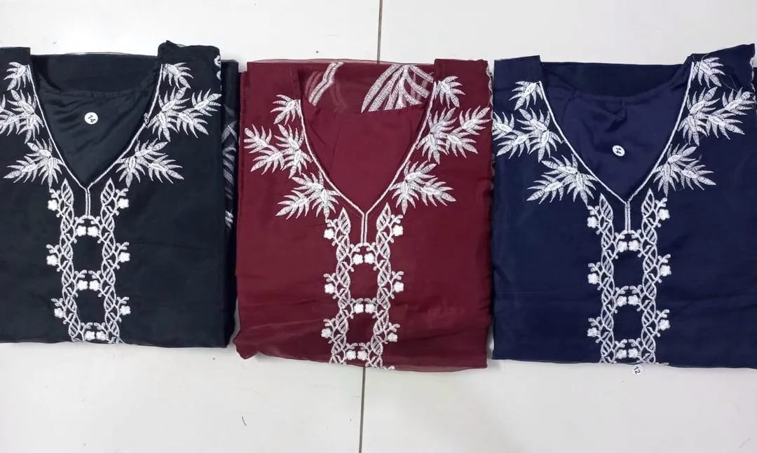 3 Pcs Women’s Stitched Organza Embroidered Suit
