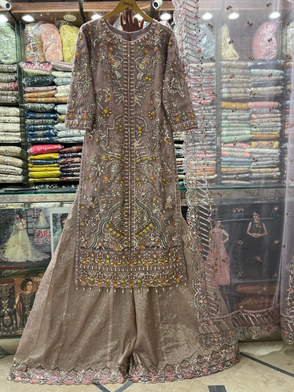 Karandi net fabric pearl work stone work zarri work thread work net