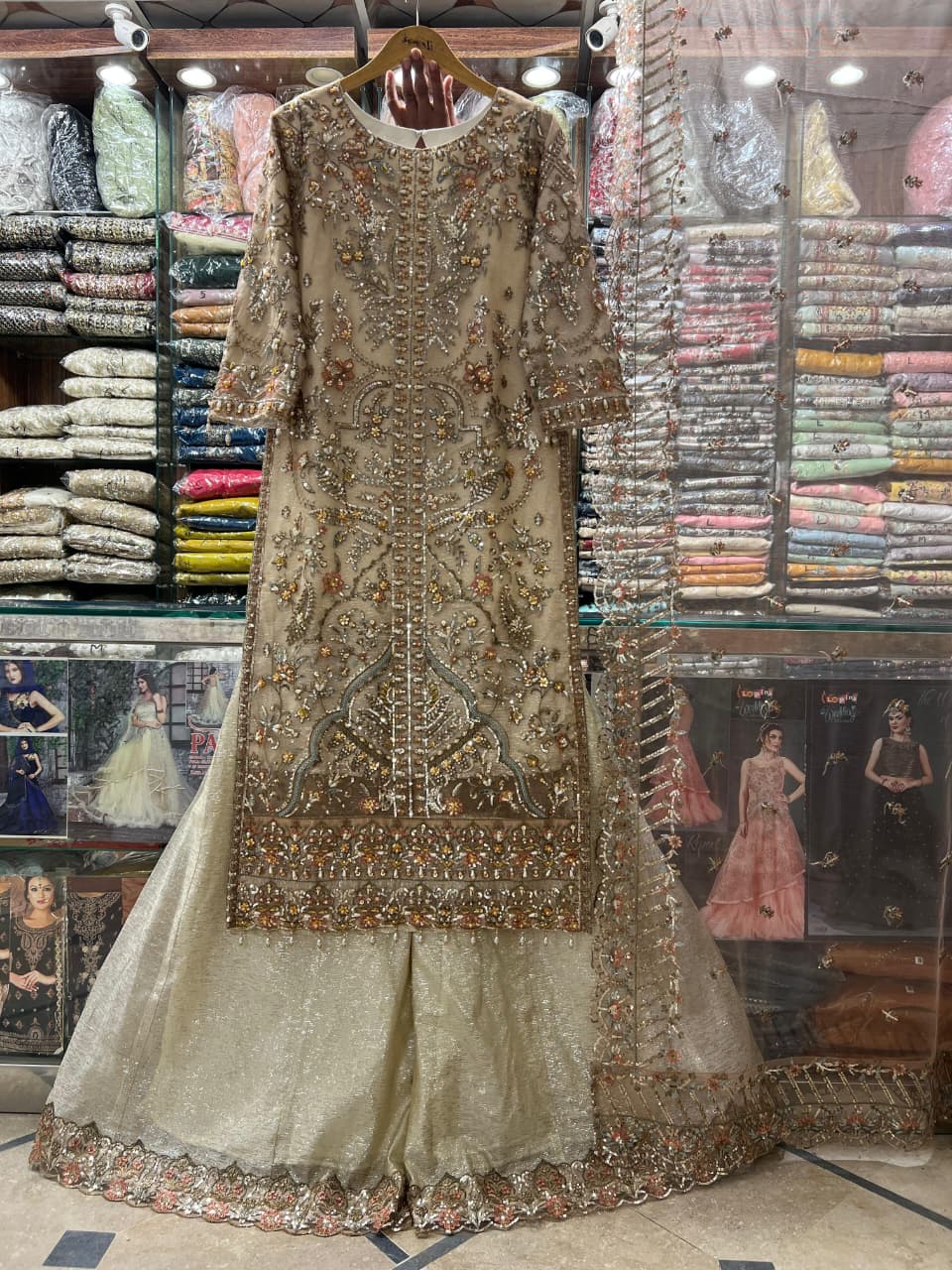 Karandi net fabric pearl work stone work zarri work thread work net