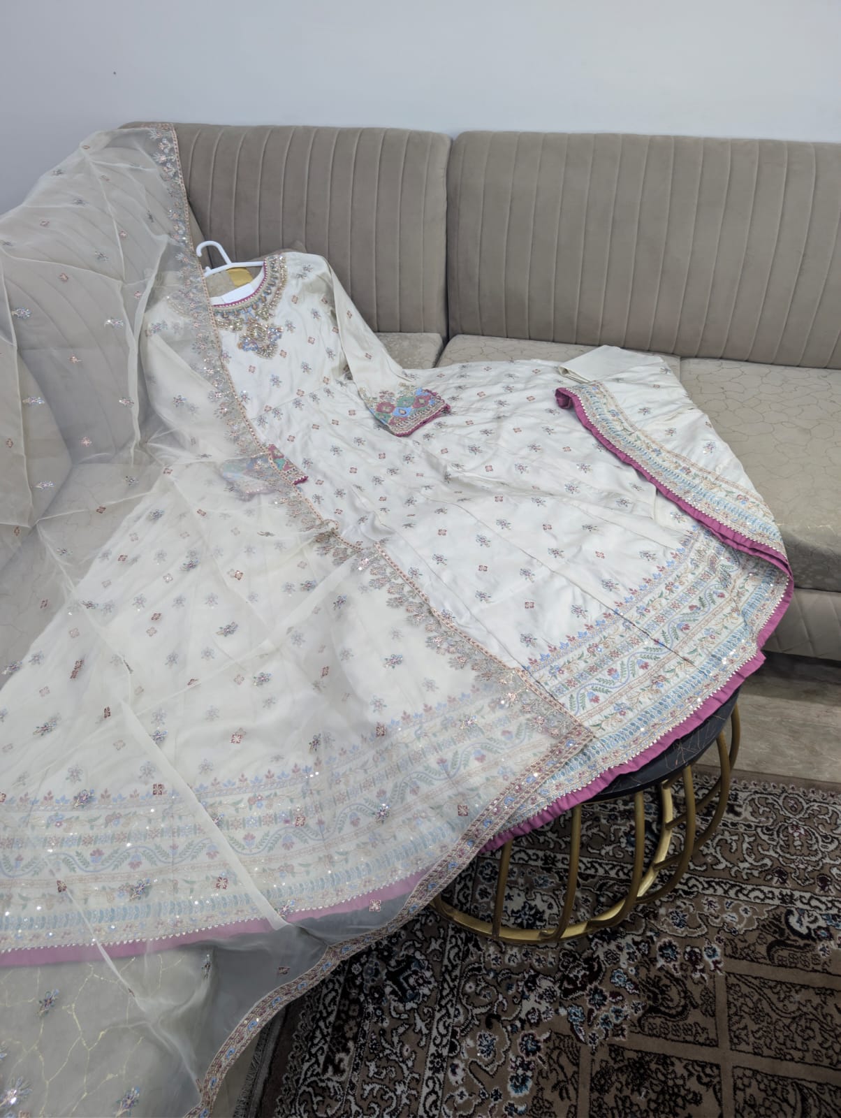Cotton silk long maxi with hand work