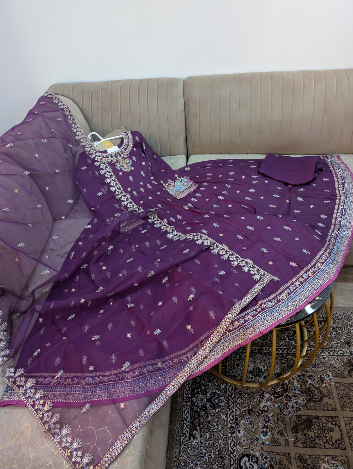 Cotton silk long maxi with hand work