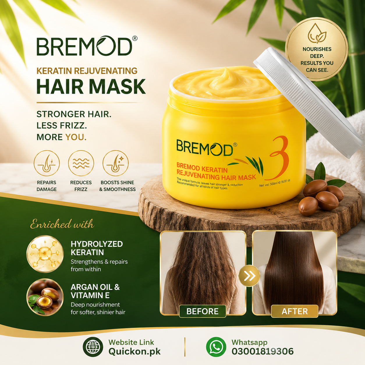 Buy Bremod Keratin Rejuvenating Hair Mask Price in Jhang – 500 ML At Quickon.pk