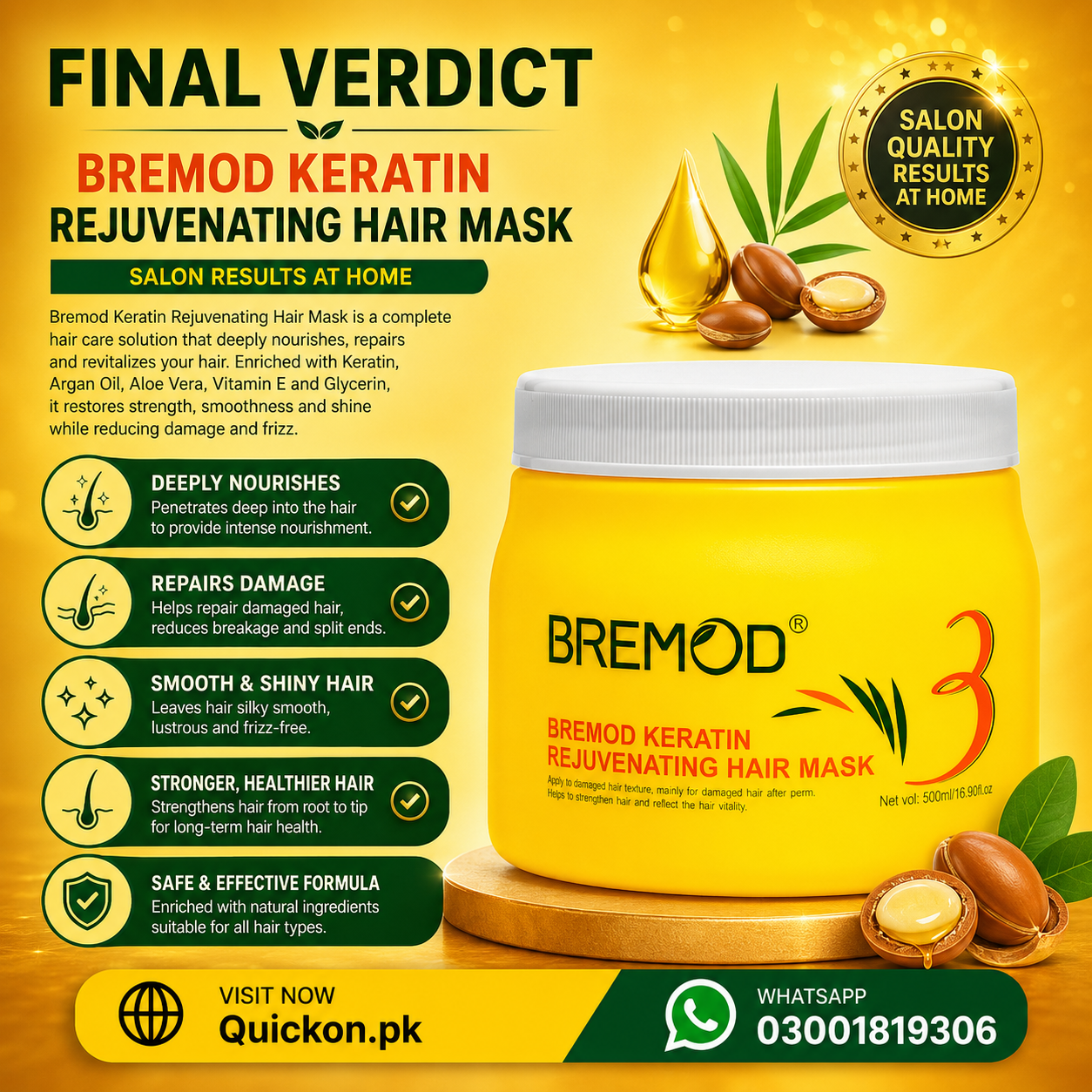 Bremod Keratin Rejuvenating Hair Mask Price in Hyderabad – At Quickon.pk