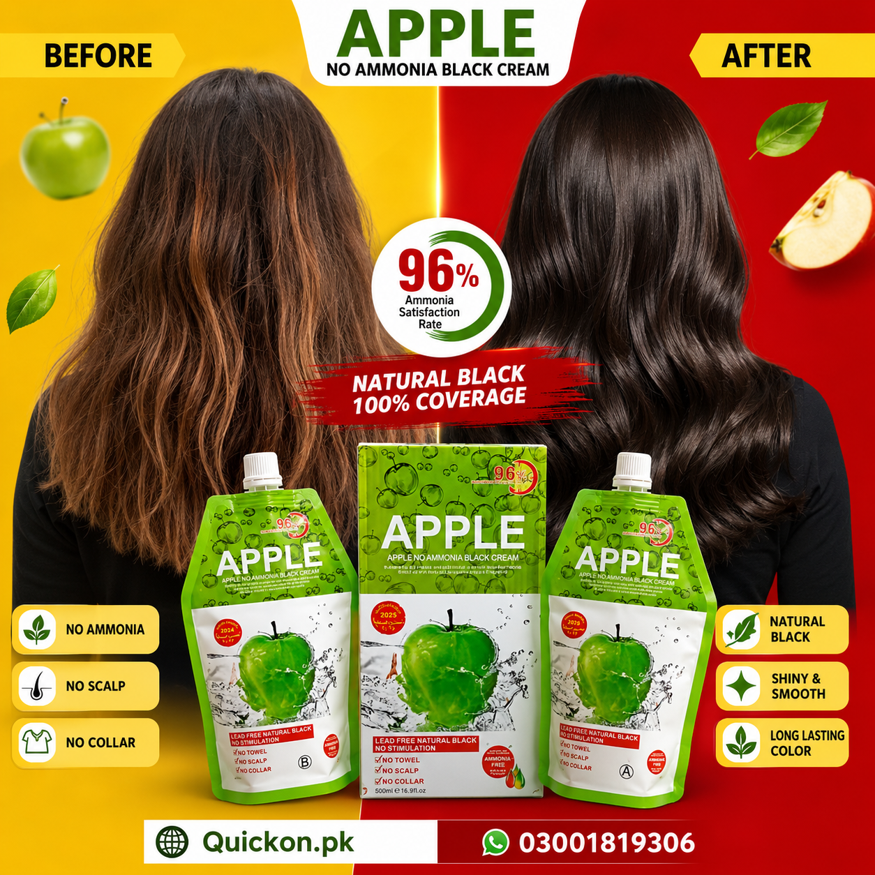 Apple Hair Color Price in Gujrat- Apple Hair Dye On dark Hair & Black Hair – Non-Ammonia Apple Hair Color Kit