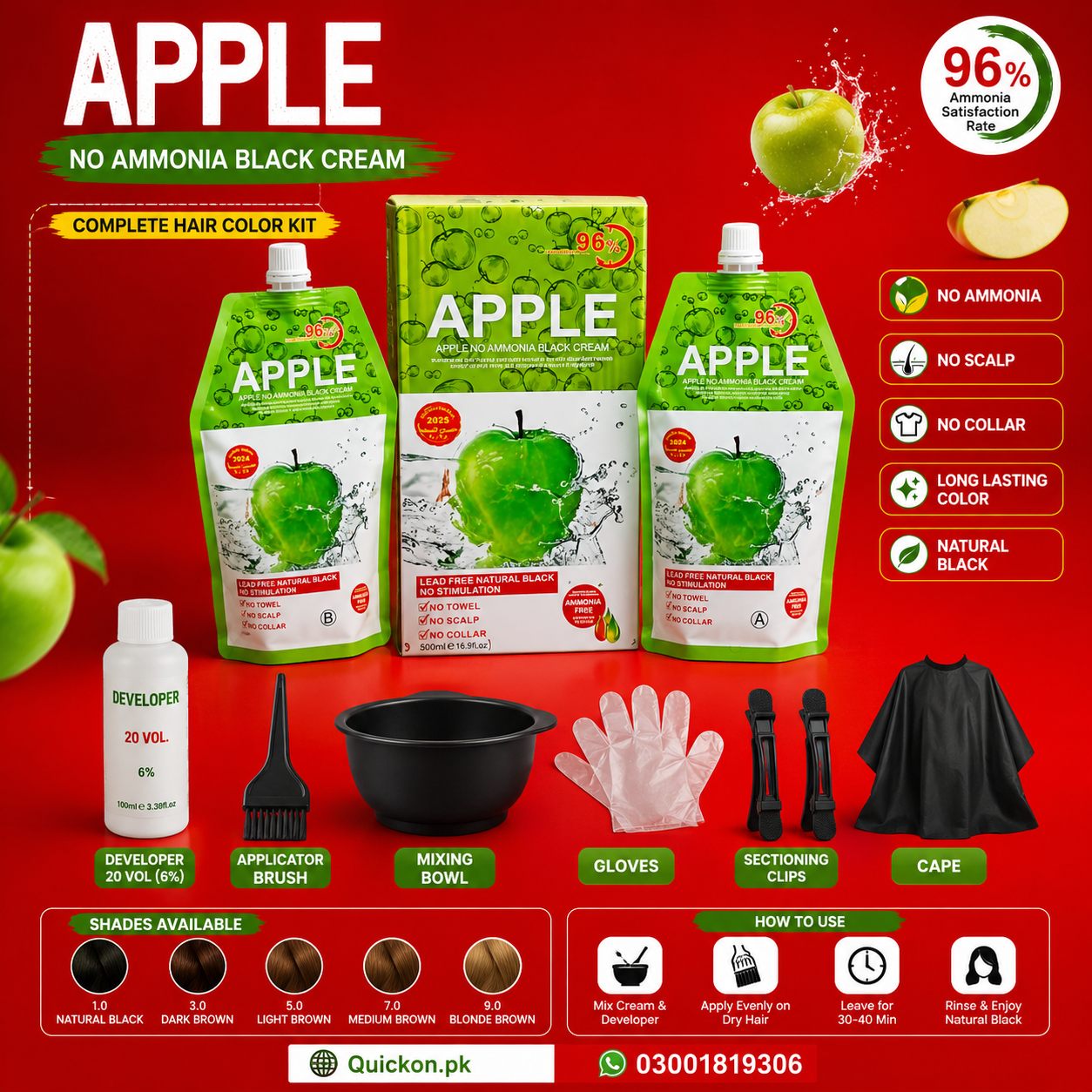 Apple Hair Color Price in Quetta – Apple Hair Dye On dark Hair & Black Hair – Non-Ammonia Apple Hair Color Kit