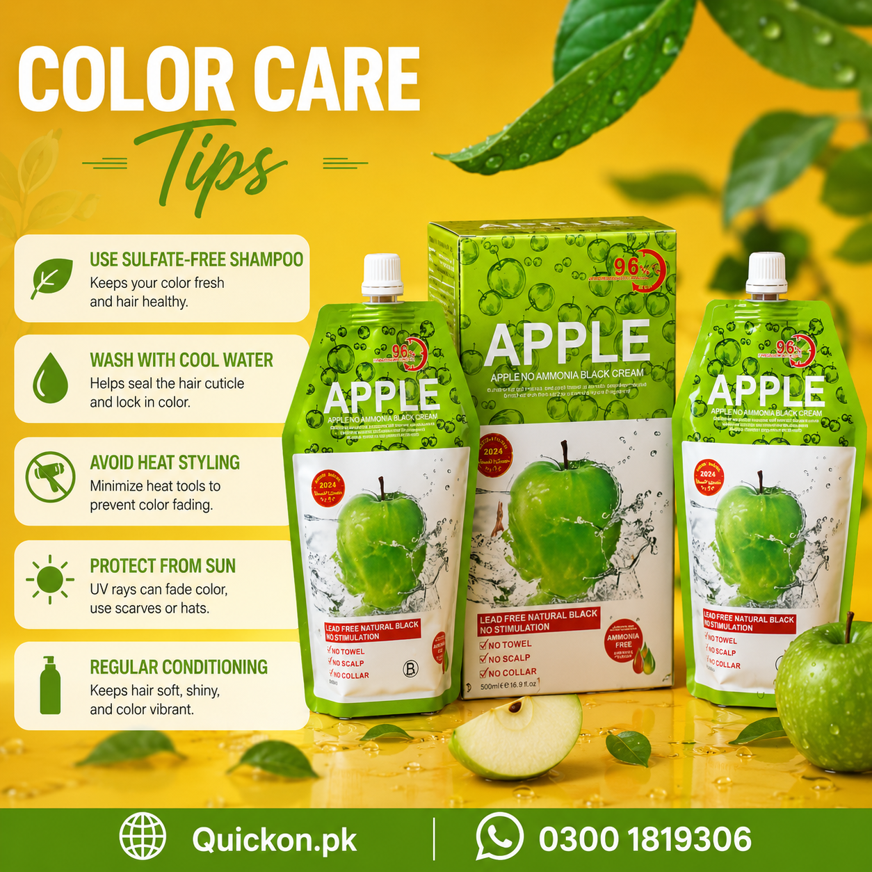 Apple Hair Color Price in Lahore – Apple Hair Dye On dark Hair & Black Hair – Non-Ammonia Apple Hair Color Kit