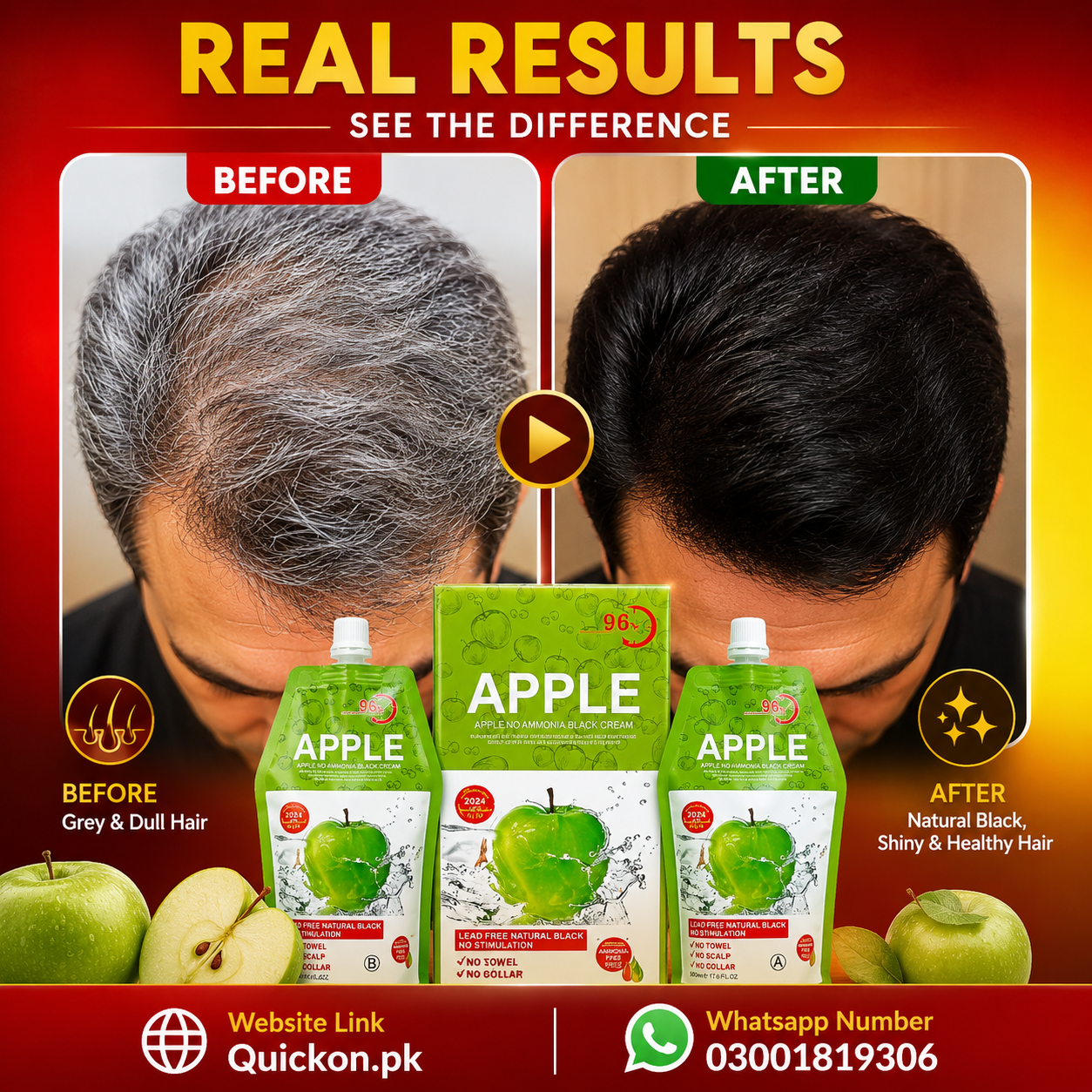 Apple Hair Color Price in Rawalpindi – Apple Hair Dye On dark Hair & Black Hair – Non-Ammonia Apple Hair Color Kit