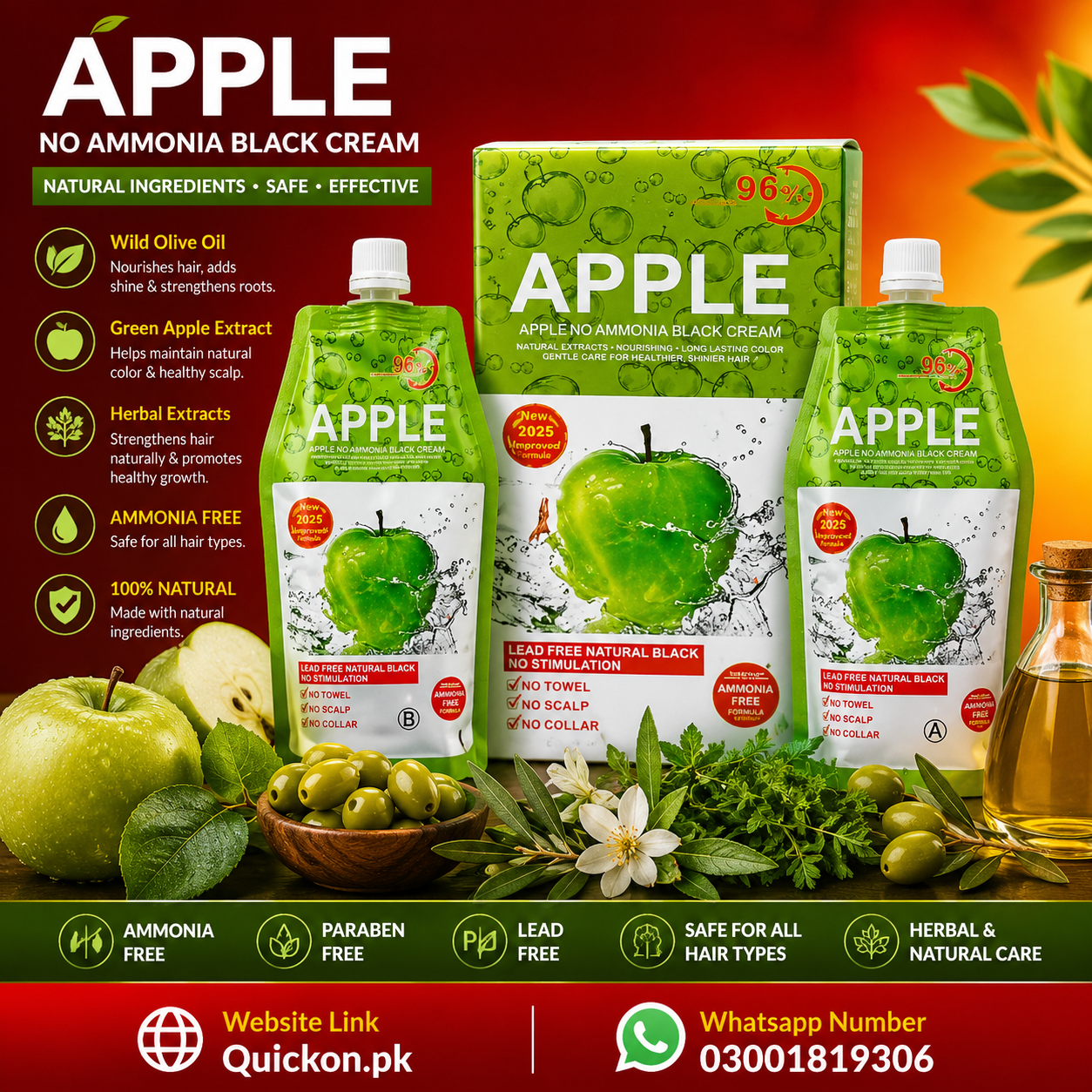 Apple Hair Color Price in Jhang – Apple Hair Dye On dark Hair & Black Hair – Non-Ammonia Apple Hair Color Kit