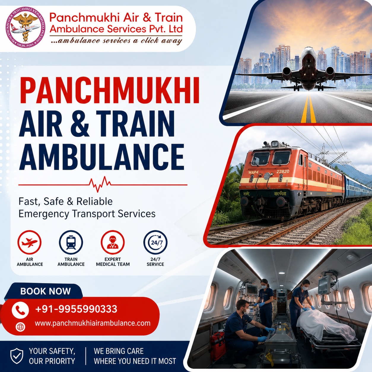 Panchmukhi low Cost Air and Train Ambulance in Hyderabad- assured safety maintained during the journey