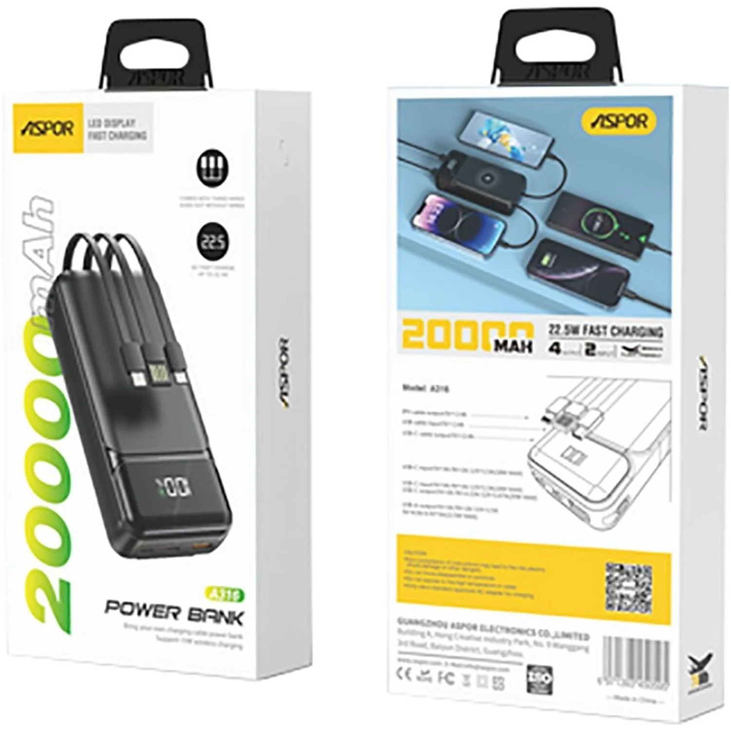 Stay Powered Anywhere with the Aspor A320 Power Bank!