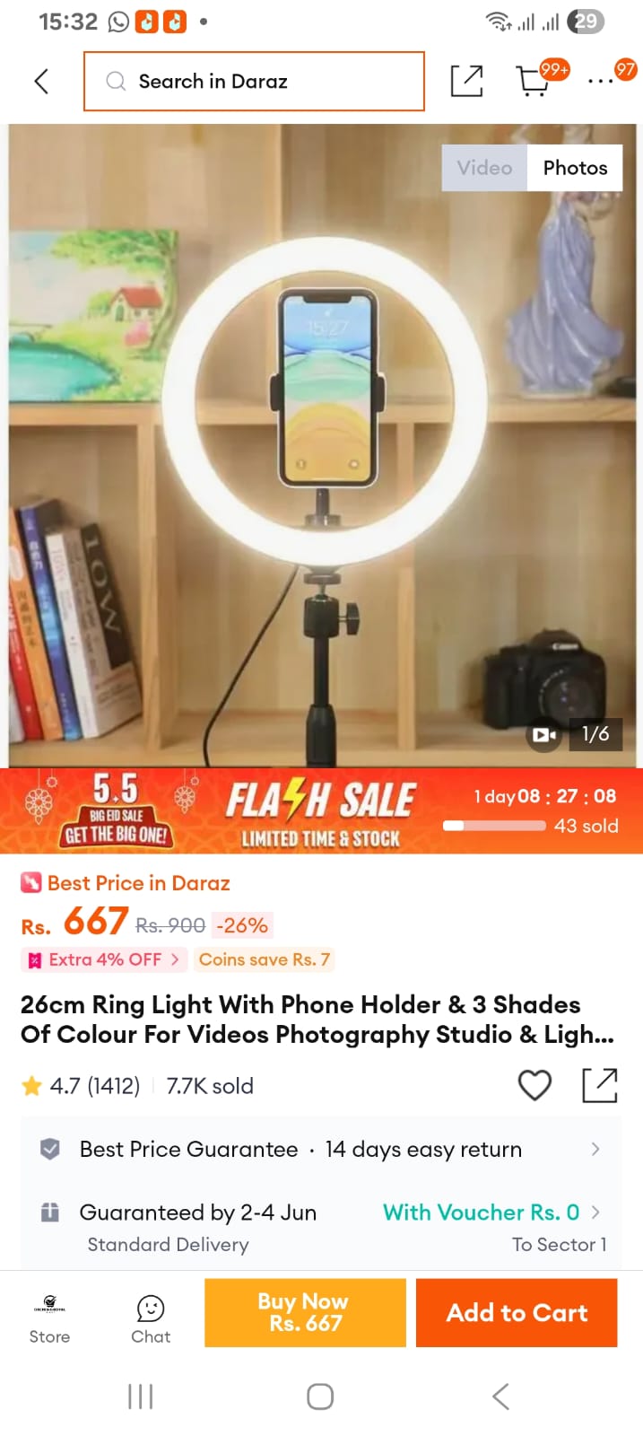 26cm Ring Light With Phone Holder & 3 Shades Of Colour For Videos Photography Studio & Lightining