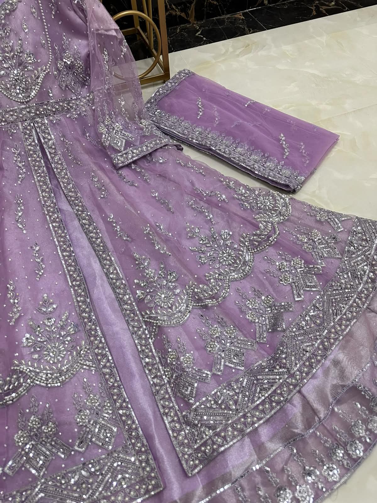 New Pure Net Ready To Wear Heavy Handwork Embellished Front Open Gown Maxi