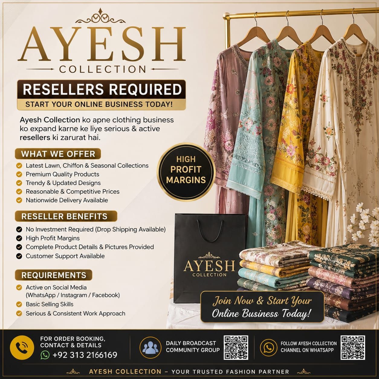 🔰 Resellers Required – Ayesh Collection
