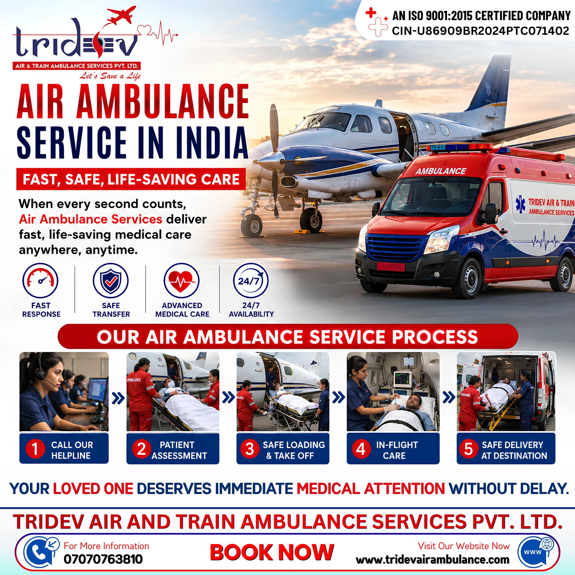 Modern Setup by Tridev Air Ambulance Services in Guwahati Provided
