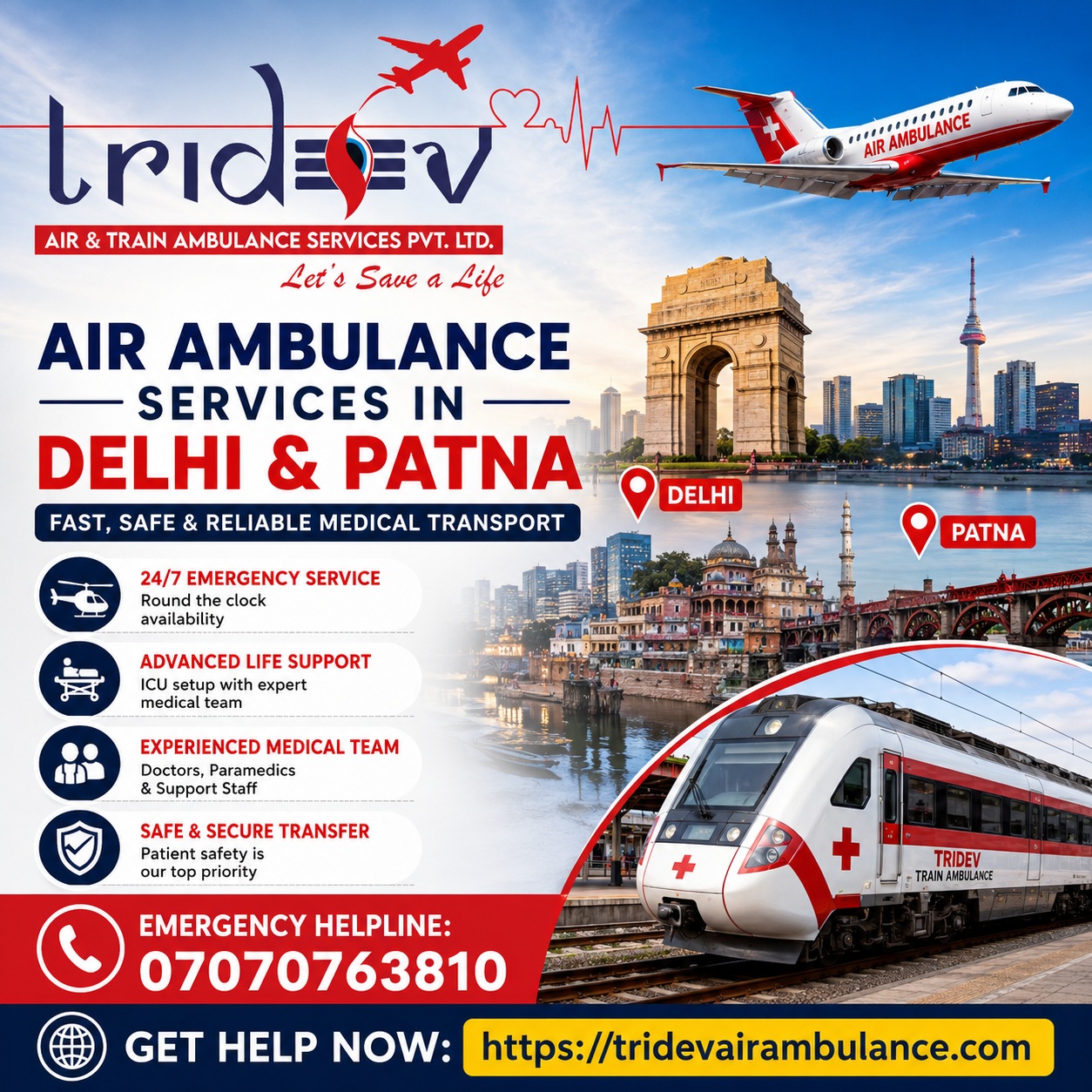 Critical Care in the Sky: Advanced Tridev Air Ambulance Services in Patna for Time-Sensitive Medical Transfers