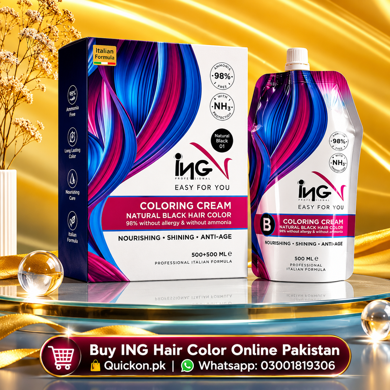 Ing Hair Color Shades price in Samundri- Natural Black and Dark Brown – 03001819306