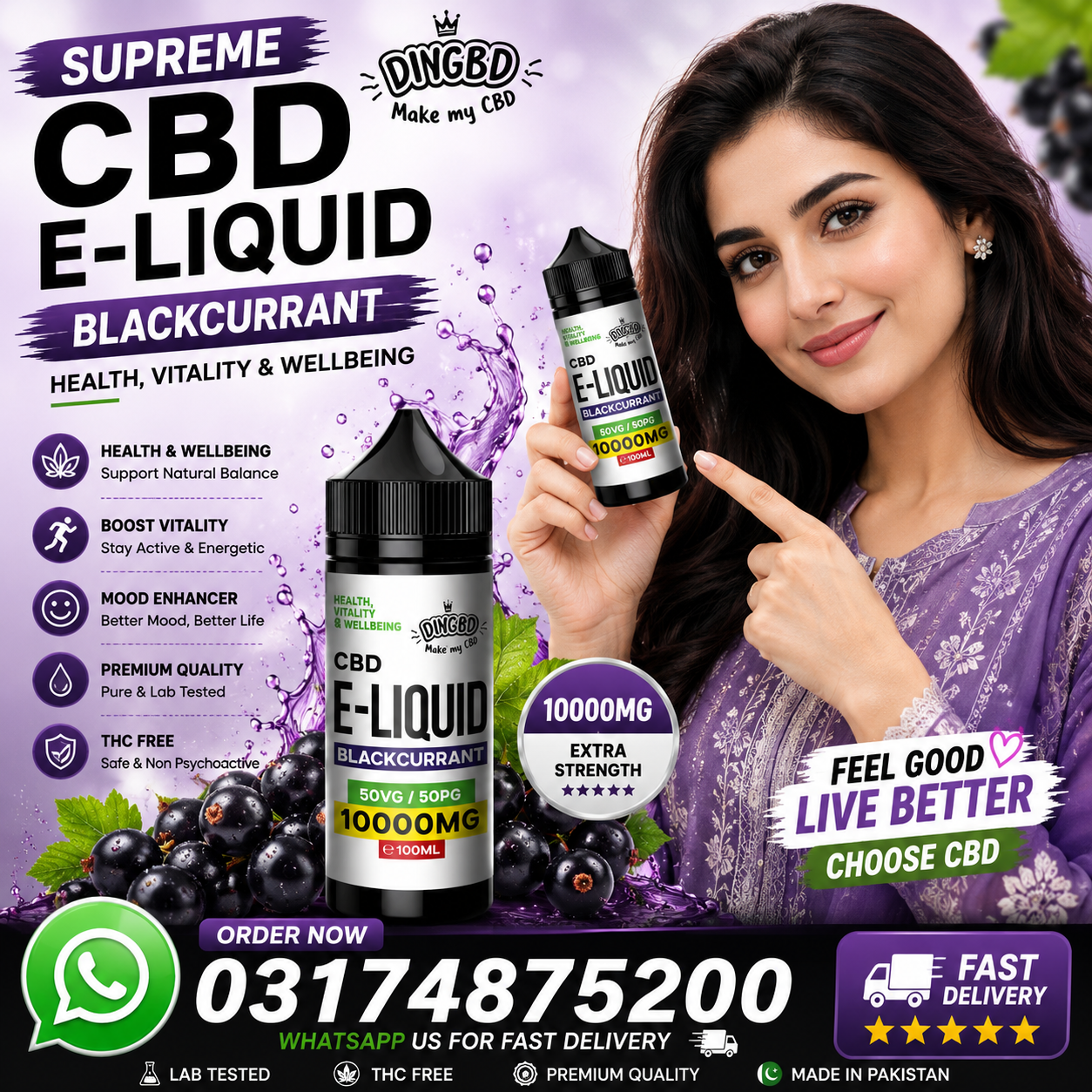 CBD Vape Liquid 5000mg – 10000mg Blackcurrant In Sheikhupura – {03174875200}