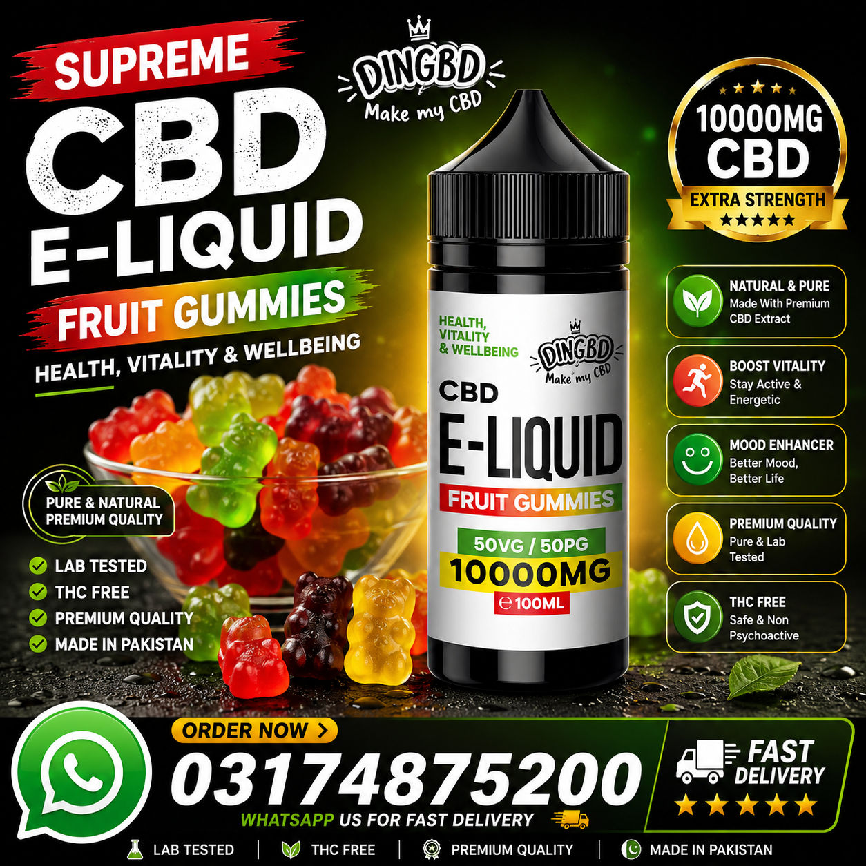 CBD Vape Liquid 5000mg – 10000mg Fruit Gummies In Karachi – {030174875200}