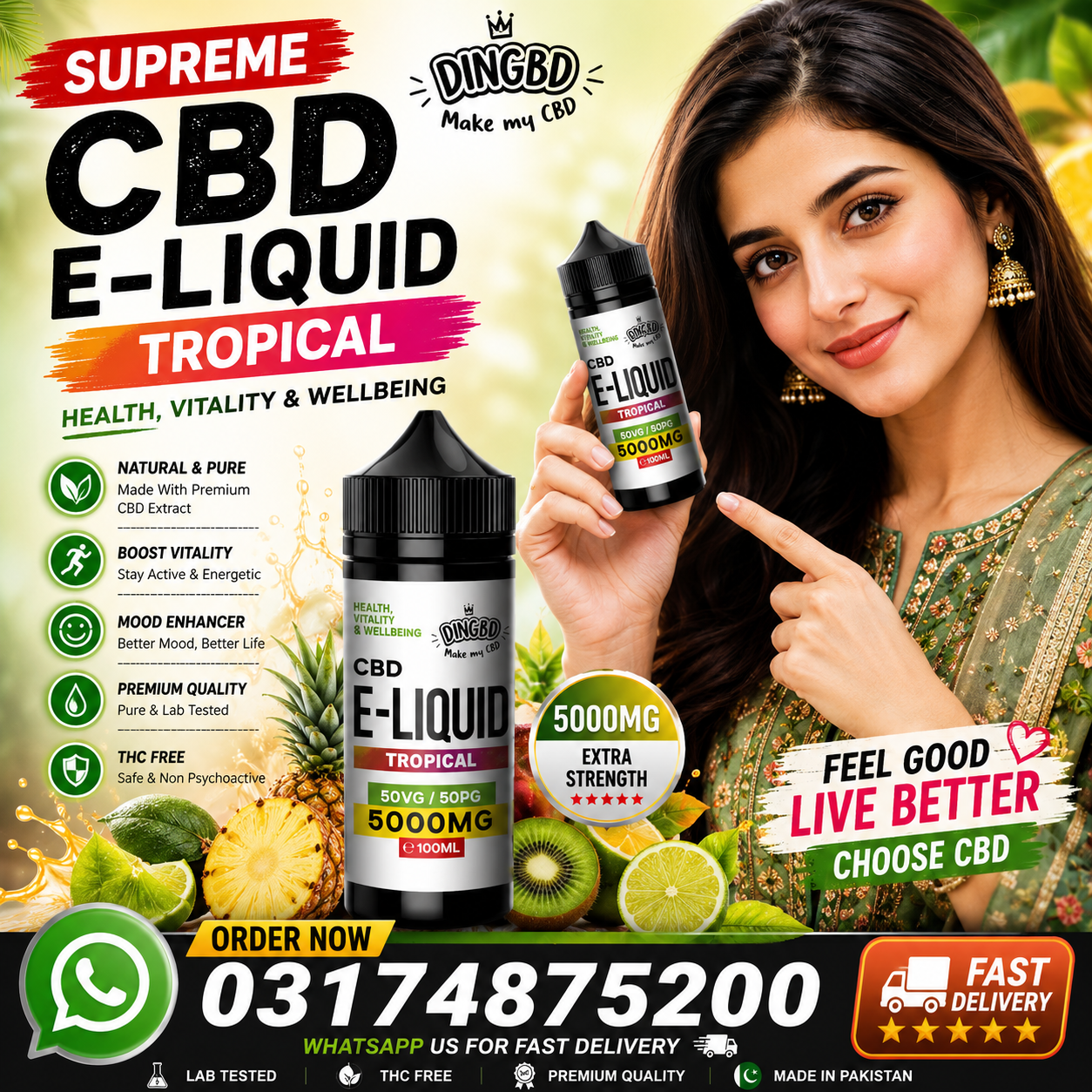 CBD E-Liquid 5000mg Tropical Best CBD Vape Oil In Ferozwala – {03174875200}