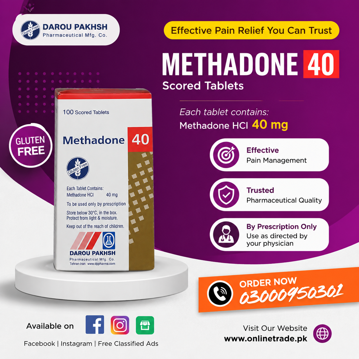 Methadone 40mg In Pakistan | 03000950301 | Darou Pakhsh