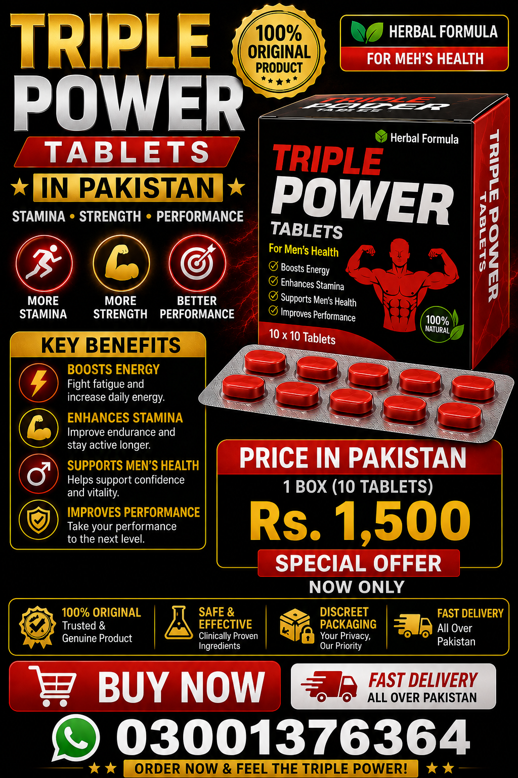 Triple Power Tablets In Pakistan-03001376364