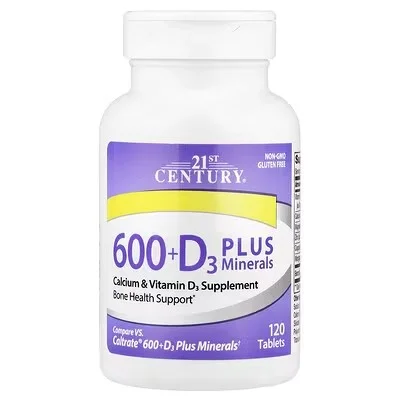 21st Century 600+D3 Plus Minerals 120 Tablets