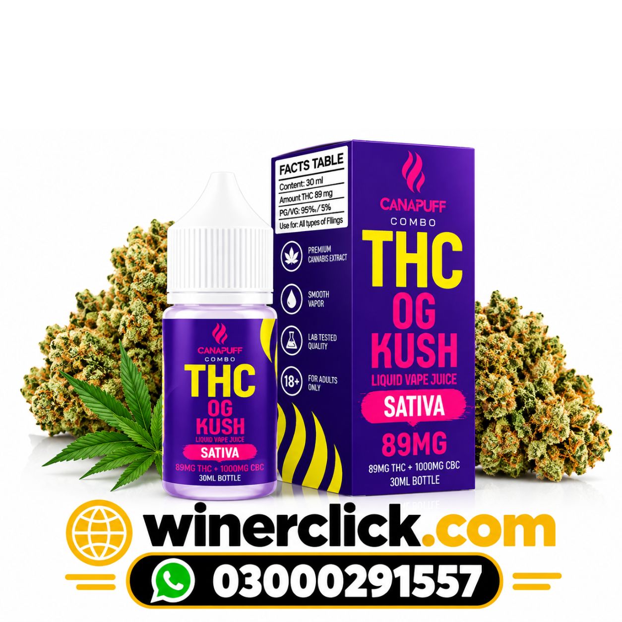 CanaPuff THC+ Liquid OG Kush, 89 mg, 30 ml in Lahore – 03000291557