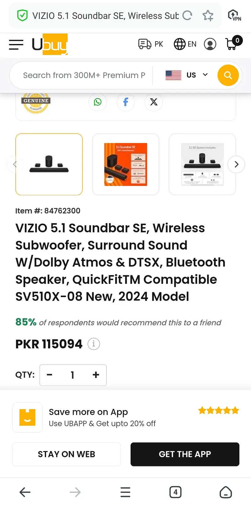 VIZIO Amarican soundbar 5.1 wireless subwoofer New price 300 USD