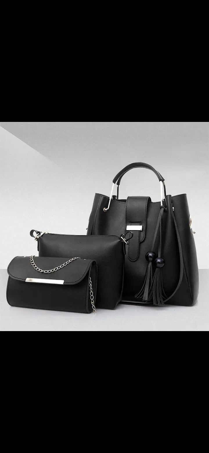 Ladies 3 Pcs Handbag Set – Black Stylish