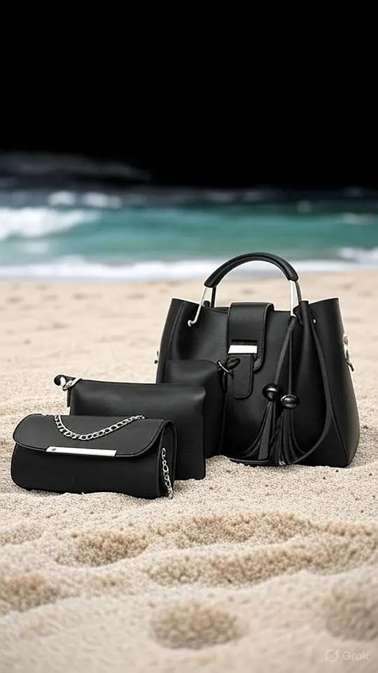 Ladies 3 Pcs Handbag Set – Black Stylish