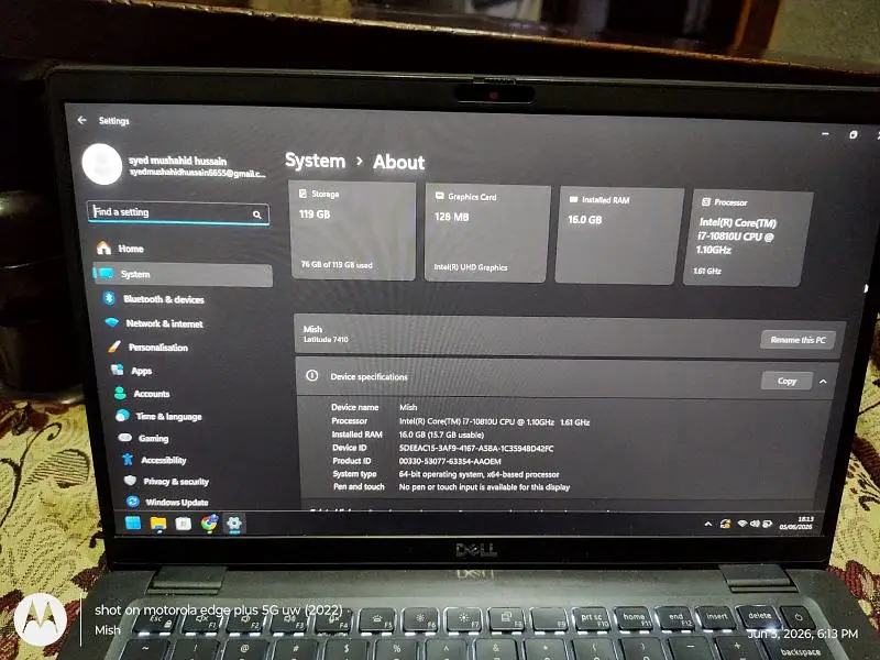 i7Dell latitude 7410 10th Gen 16GB 128GB NVMe