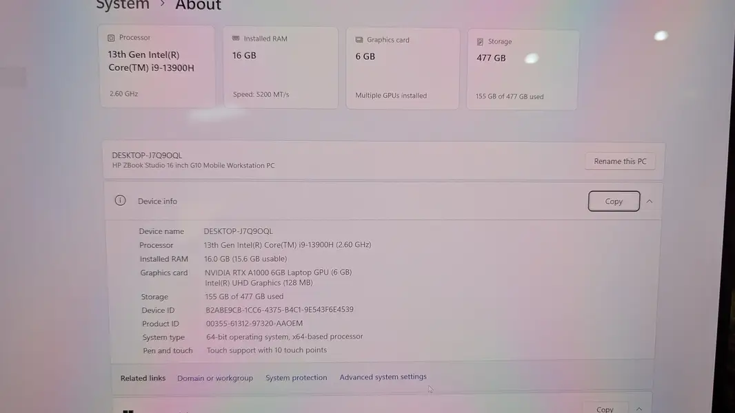 HP ZBook Studio 16 G10 i9 13th Gen RTX A1000 6GB 16GB RAM/512GB SSD