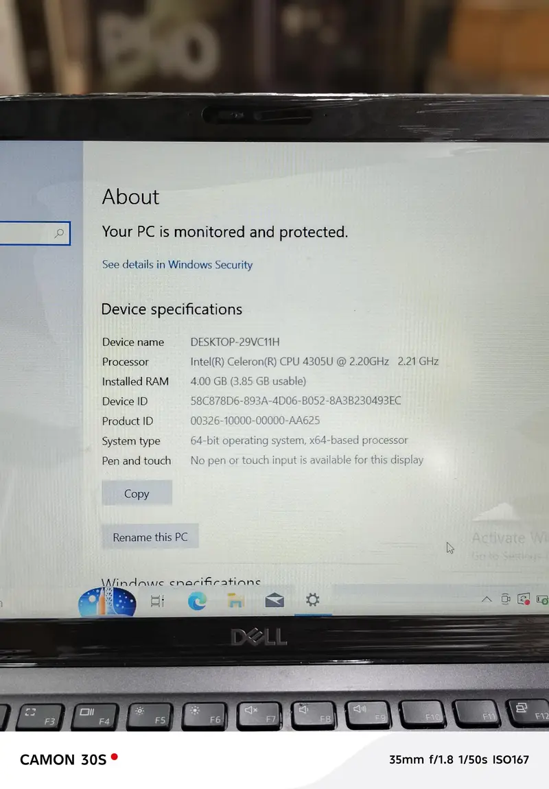 Dell Laptop 8th gen 4GB Ram/ 128GB NVME Window 10