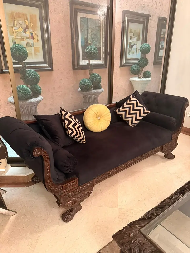 3 Seater Solid Wood Carved Sofa Set | Centre Table & Ottoman