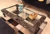 3 Seater Solid Wood Carved Sofa Set | Centre Table & Ottoman
